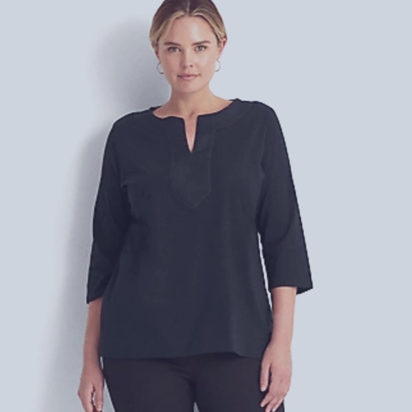 Ralph Lauren Black Linen 3/4 Sleeve Knit Tunic Top Sz L cotton capsule Fall V - Picture 1 of 14